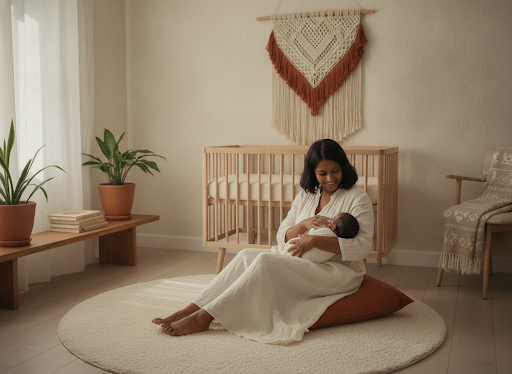 A mother tracking her baby's routine on the BASAMA app
